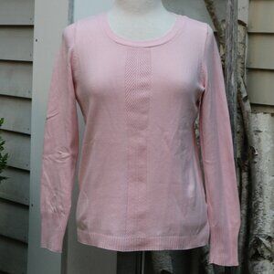 Talbots Pink Center Herringbone Stripe Fine Knit Cotton Blend Sweater LARGE